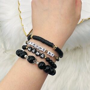 “Strong AF Mama” Arm Candy Beaded Bracelet Black